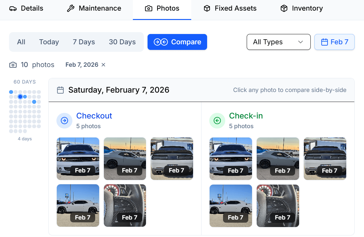 VehiX360 fleet photo documentation with timestamped vehicle images
